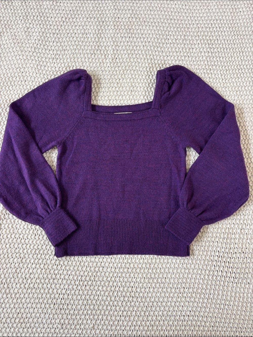 Anthropologie Purple Square-Neck Puff-Sleeve Women's Knit Sweater